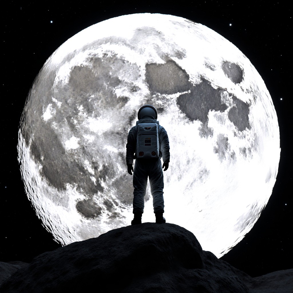 astronaut on Moon stares Moon...
